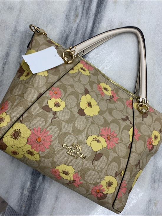 Coach Handbags - Coach Beige Signature Floral Tote with Yellow & Pink Blooms
